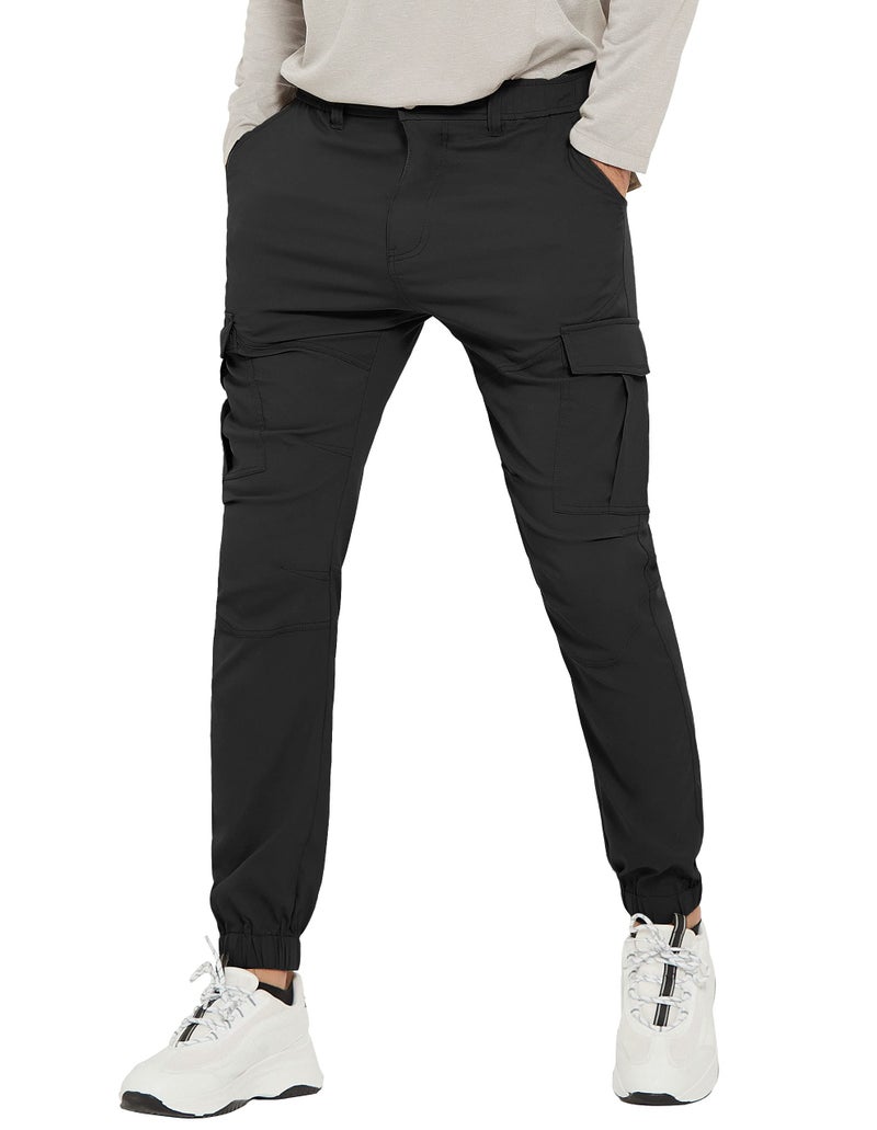 PULI Men's Slim Fit Hiking Pants, Cargo Waterproof Joggers, Stretch Quick Dry Outdoor Pants with Pockets Black 36 - Image 1